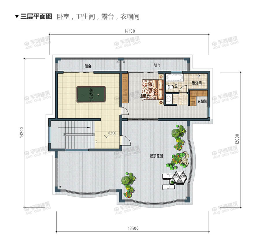 14x12米帶玄關復式農村別墅設計圖紙