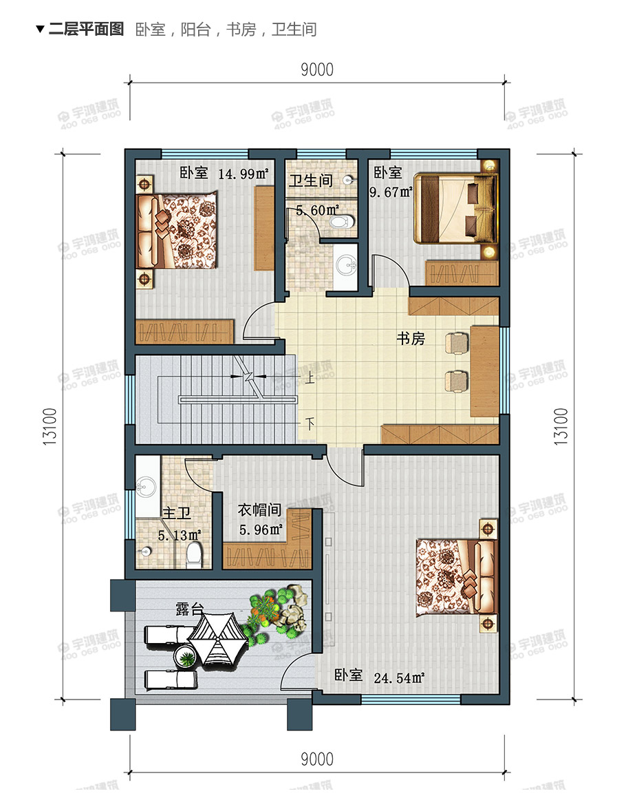 9x13米西班牙三層鄉村別墅設計圖紙