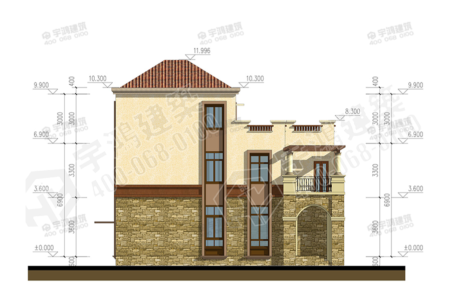 9x13米西班牙三層鄉(xiāng)村別墅設(shè)計圖紙