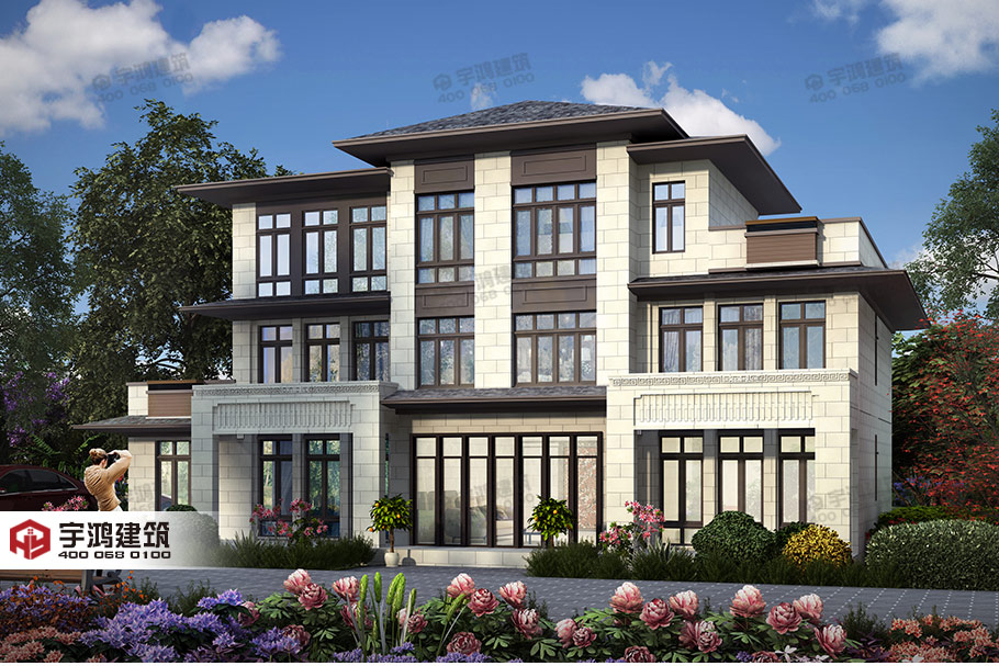 新亞洲風(fēng)格三層農(nóng)村自建別墅設(shè)計(jì)圖紙