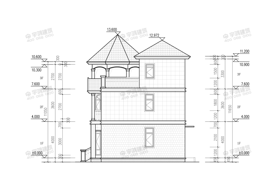 130平帶涼亭農村三層別墅設計圖紙及效果圖