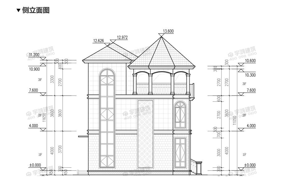 130平帶涼亭農村三層別墅設計圖紙及效果圖