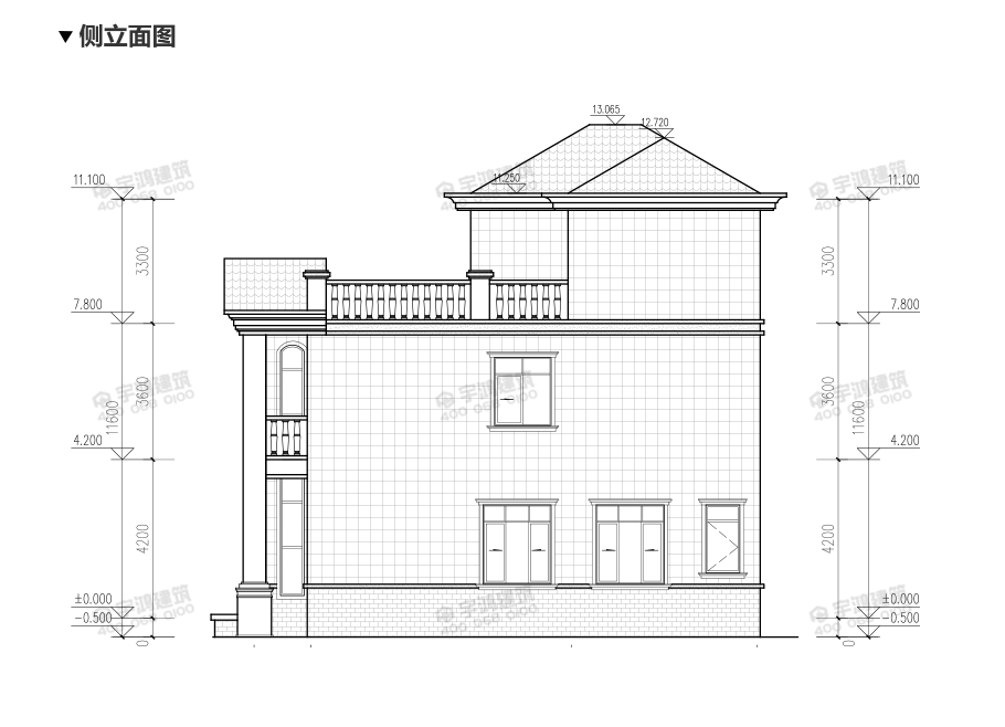 高端大氣三層農村別墅設計圖，帶挑空客廳，框架結構