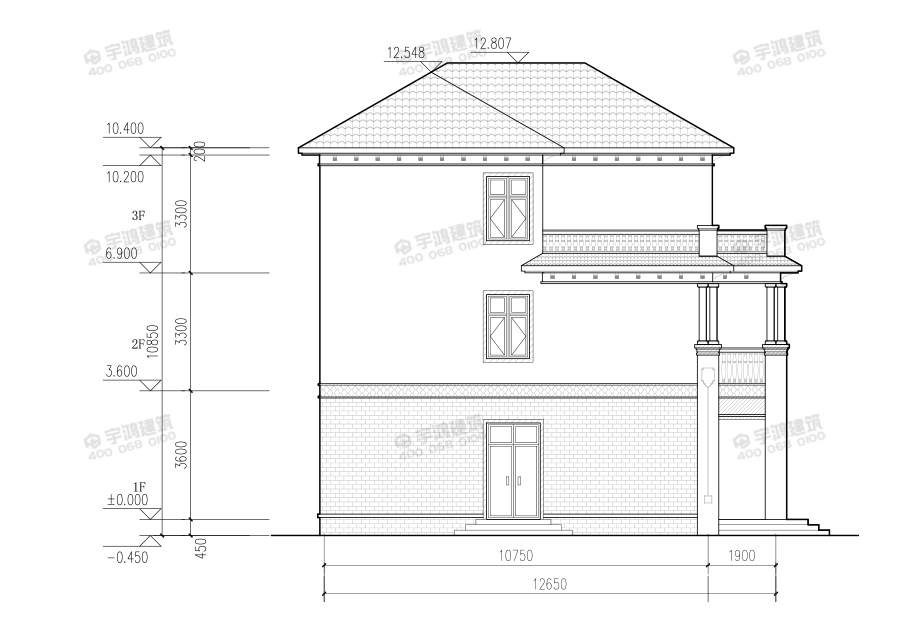 漂亮130平帶旋轉樓梯的農村別墅設計圖紙及效果圖片，三層帶挑空客廳
