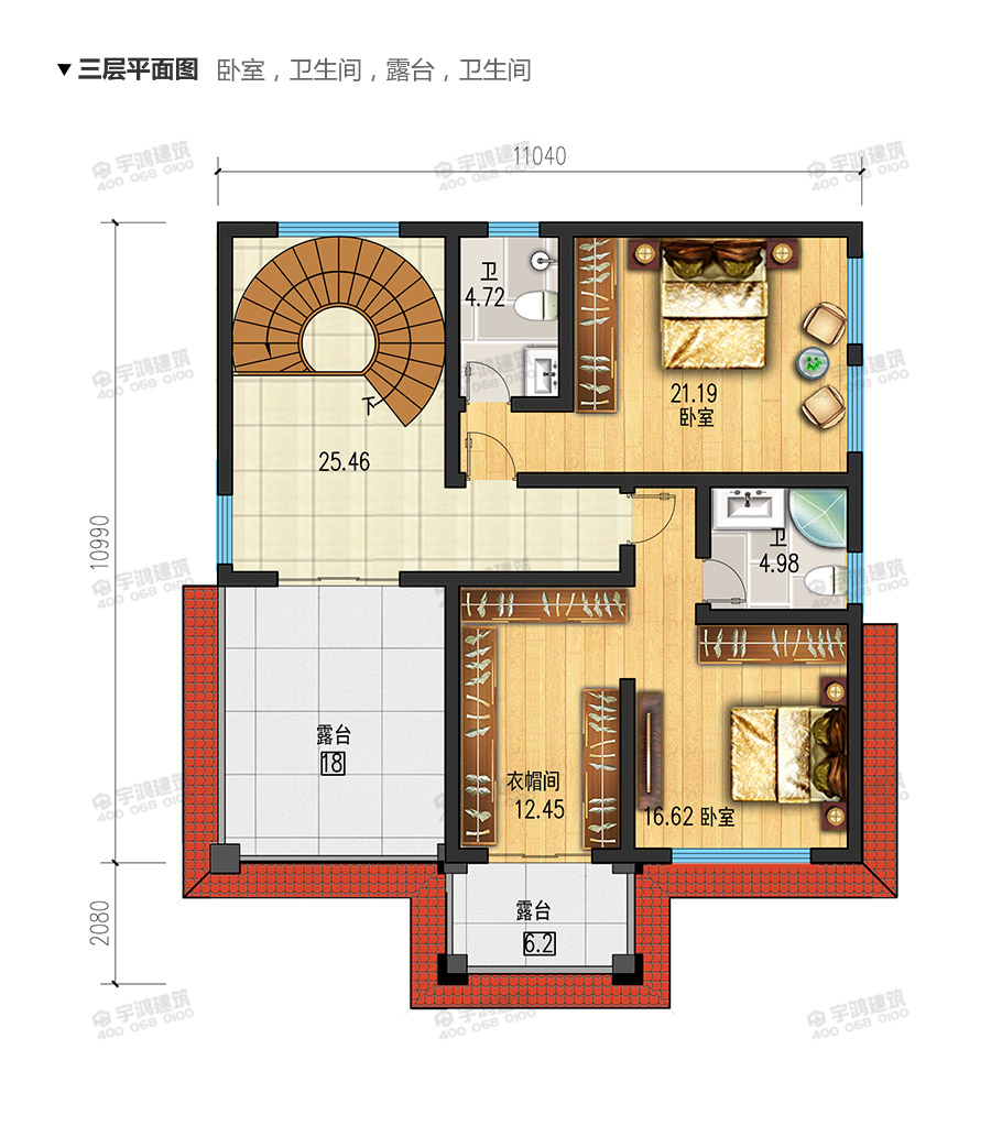 漂亮130平帶旋轉樓梯的農村別墅設計圖紙及效果圖片，三層帶挑空客廳