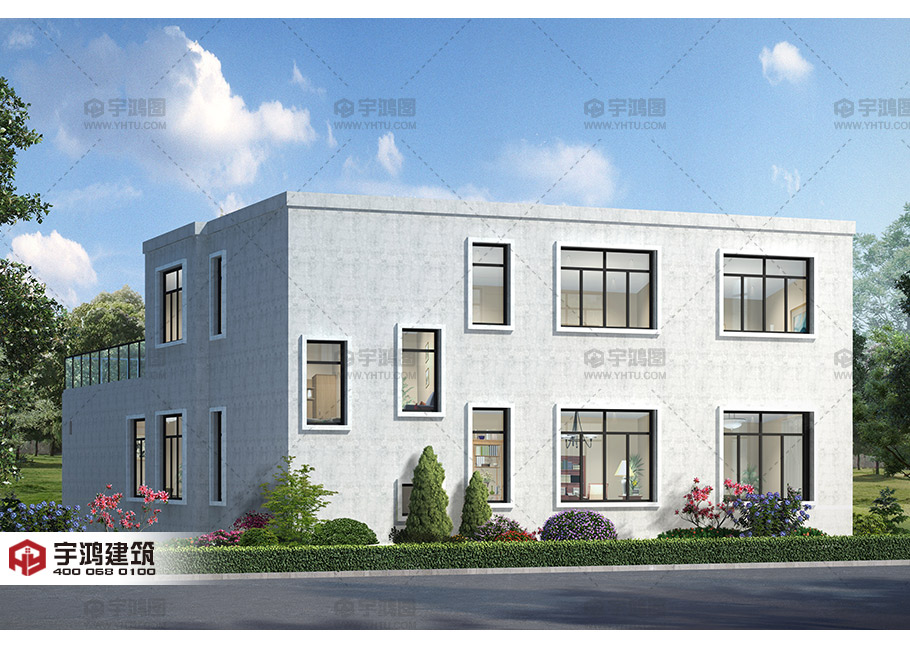 二層帶柴火房農(nóng)村平頂自建房設(shè)計(jì)圖紙及效果圖