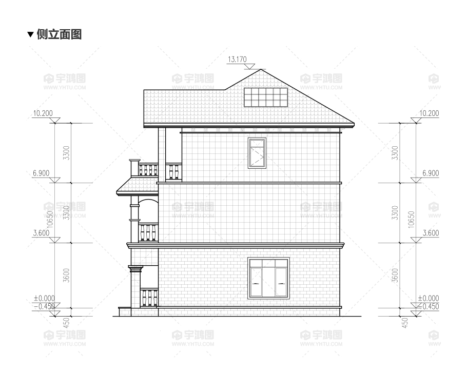 120平方米帶客廳中空農(nóng)村房屋設(shè)計(jì)圖紙，外觀高端大氣