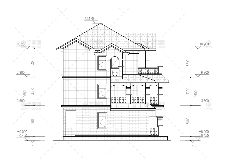 120平方米帶客廳中空農(nóng)村房屋設(shè)計(jì)圖紙，外觀高端大氣