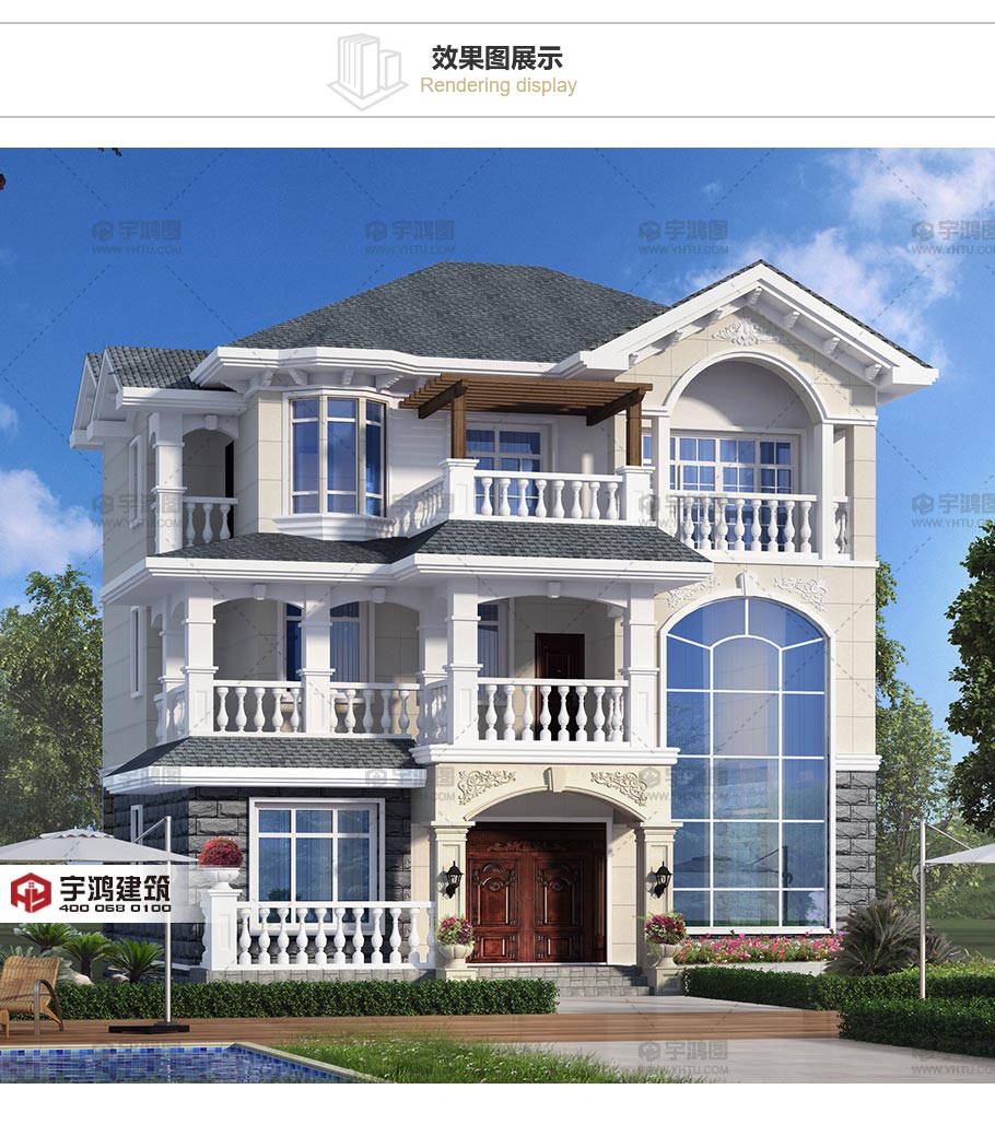 120平方米帶客廳中空農(nóng)村房屋設(shè)計(jì)圖紙，外觀高端大氣