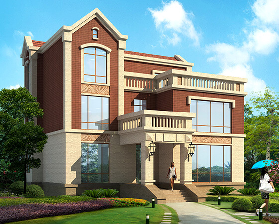 15x17米英式帶玄關農村別墅設計圖紙