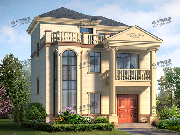 高端大氣三層農村別墅設計圖，帶挑空客廳，框架結構