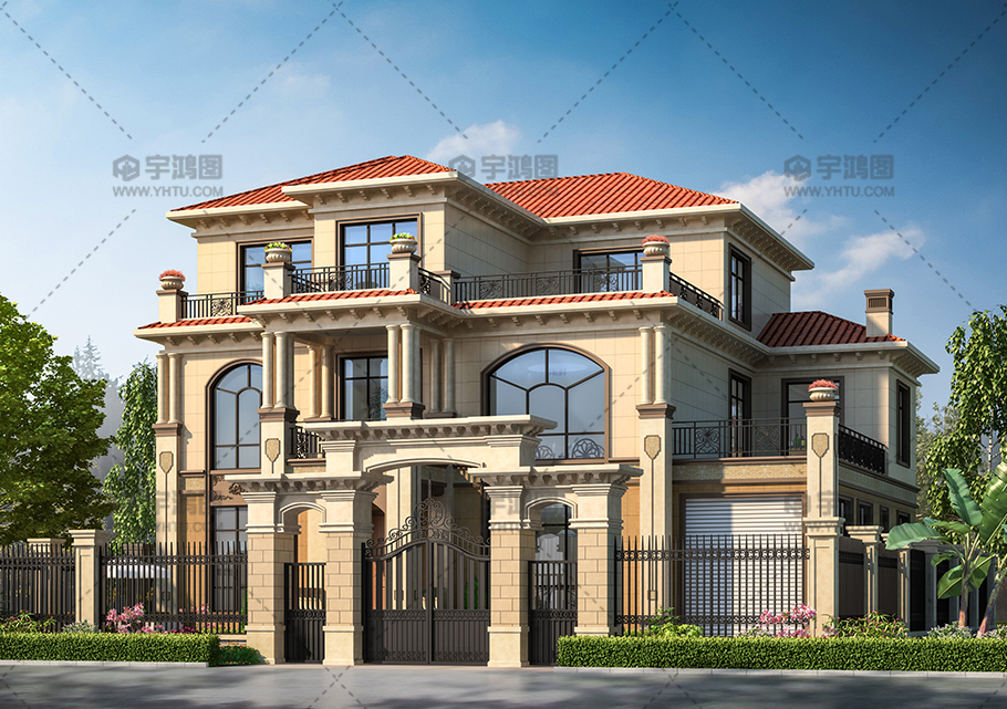 三層帶車庫歐式別墅設計效果圖 三層帶車庫歐式別墅設計效果圖