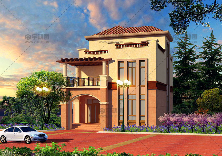 9x13米西班牙三層鄉村別墅設計圖紙