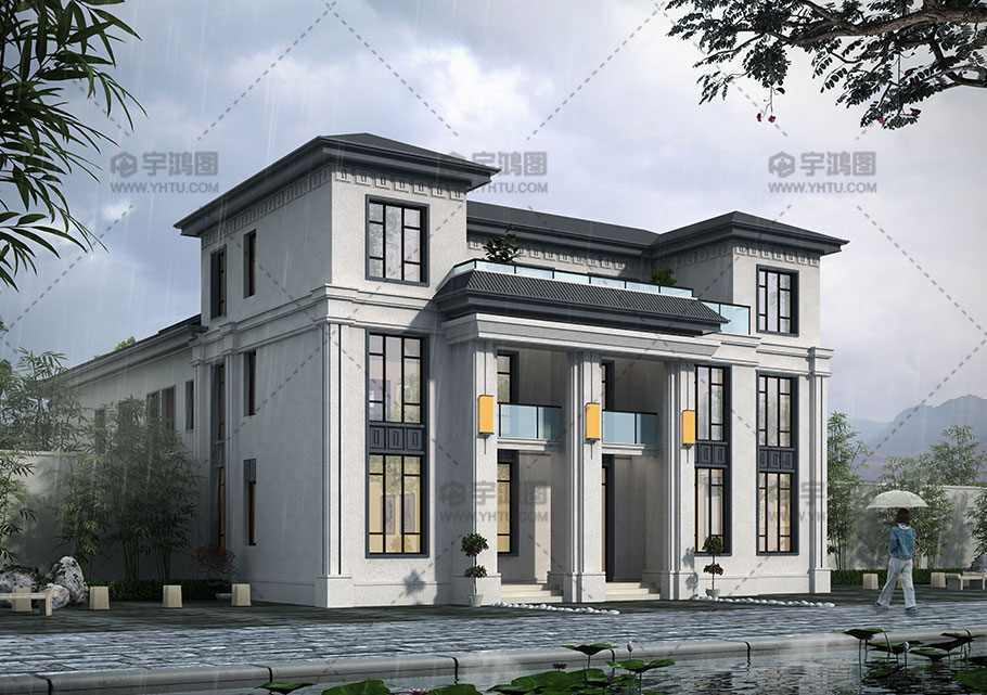 新款大氣中式農(nóng)村三層別墅設(shè)計圖紙及效果圖