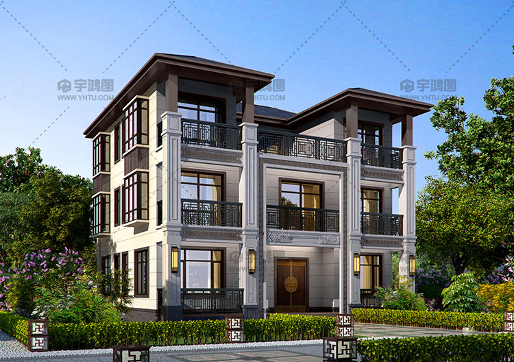 漂亮的三層新中式別墅效果圖帶大露臺 漂亮的三層新中式別墅效果圖帶大露臺