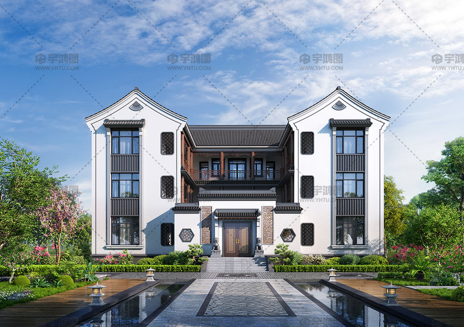 占地450平三層框架中式別墅設計圖 占地450平三層框架中式別墅設計圖