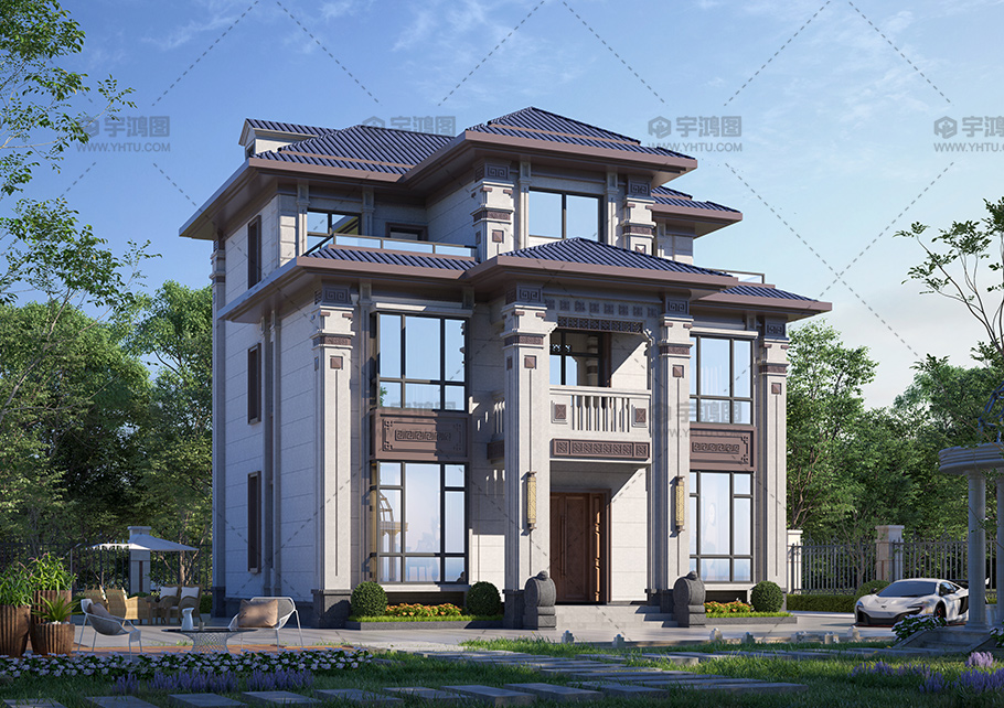 三層框架新中式占地135平自建別墅設計圖 三層框架新中式占地135平自建別墅設計圖