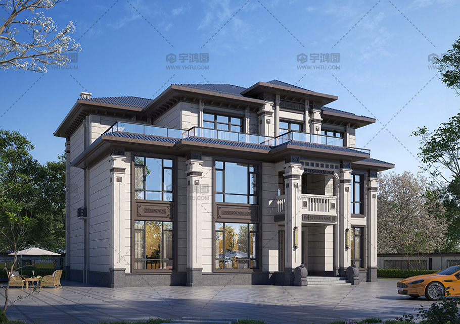 豪華大氣新中式三層別墅占地263平自建別墅圖紙