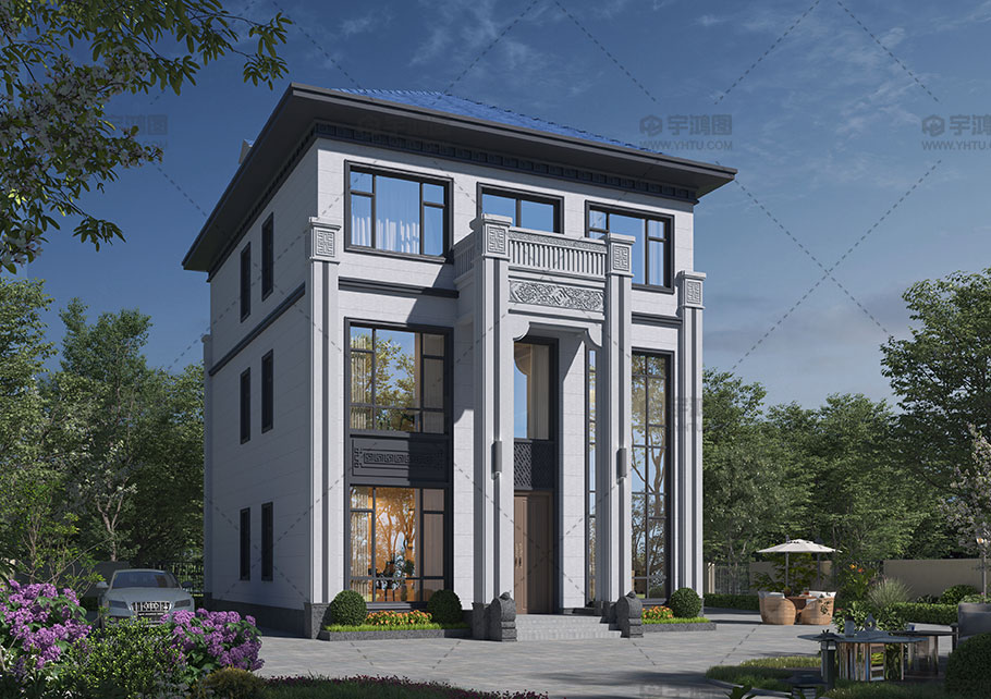 新中式框架別墅占地136平三層別墅設計圖 新中式框架別墅占地136平三層別墅設計圖