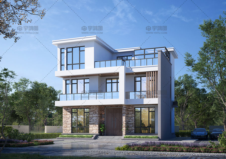 現代風三層自建別墅占地124平框架結構 現代風三層自建別墅占地124平框架結構