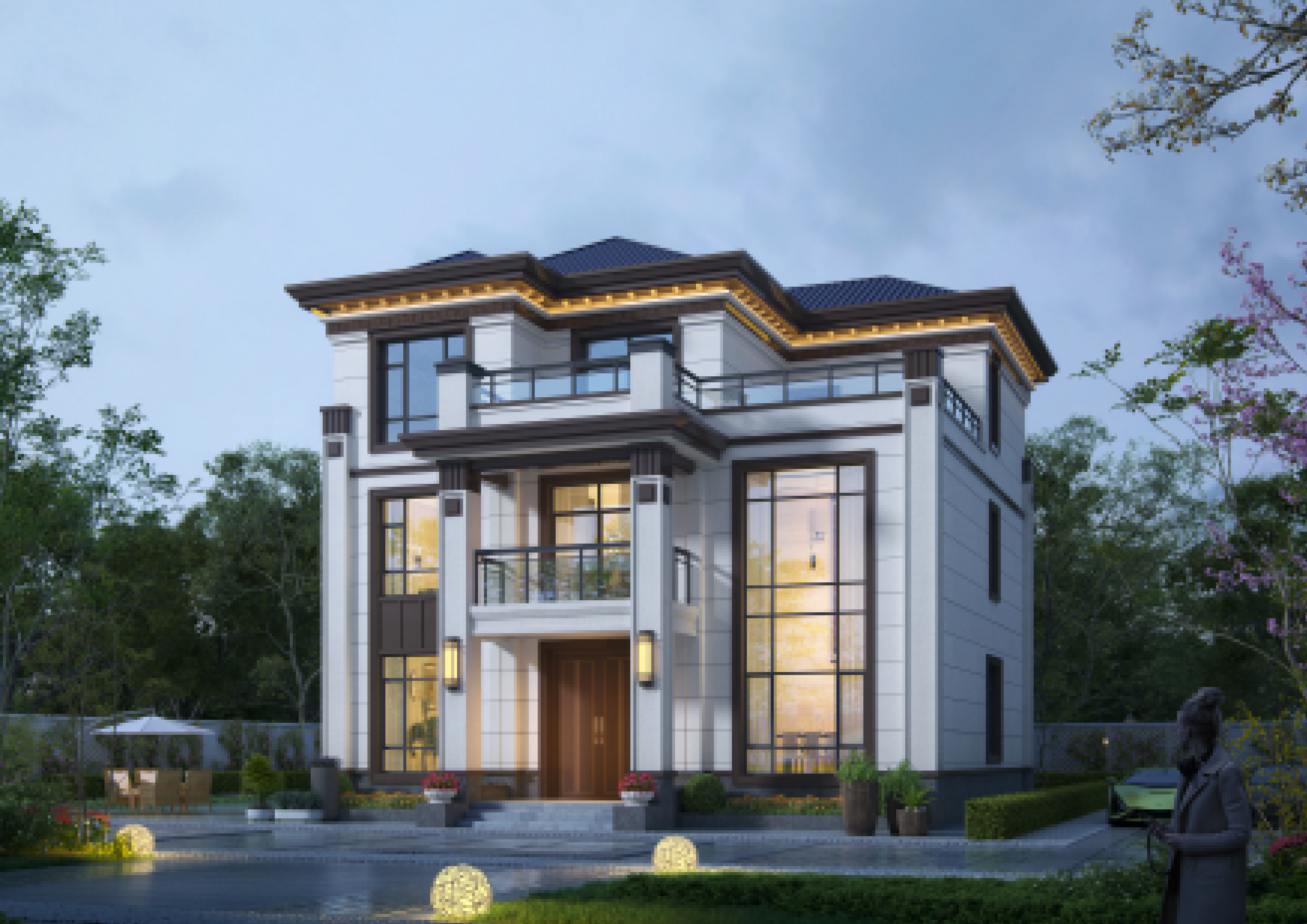 框架結構占地154平三層新中式別墅設計 框架結構占地154平三層新中式別墅設計